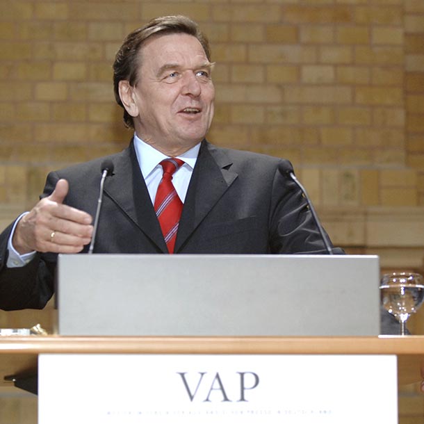 Gerhard Schröder auf einem VAP-Empfang, Bundeskanzler 1998-2005,  Foto: Renate Patzek/Bundesregierung